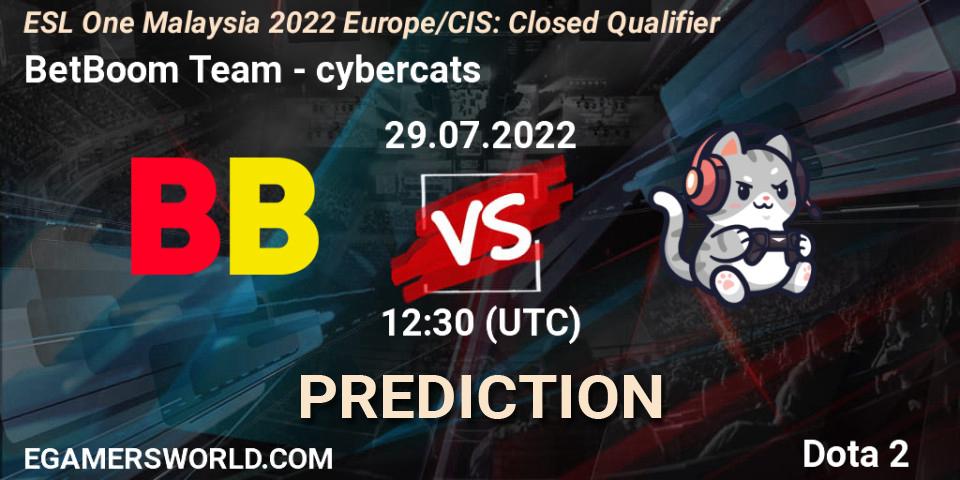 BetBoom Team проти cybercats: Поради щодо ставок, прогнози на матчі. 29.07.2022 at 12:30. Dota 2, ESL One Malaysia 2022 Europe/CIS: Closed Qualifier