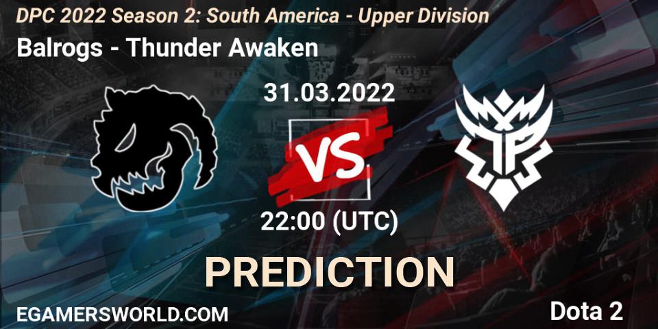Balrogs проти Thunder Awaken: Поради щодо ставок, прогнози на матчі. 31.03.2022 at 22:12. Dota 2, DPC 2021/2022 Tour 2 (Season 2): SA Division I (Upper)