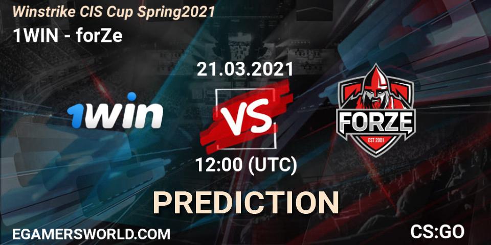 1WIN проти forZe: Поради щодо ставок, прогнози на матчі. 21.03.2021 at 09:00. Counter-Strike (CS2), Winstrike CIS Cup Spring 2021