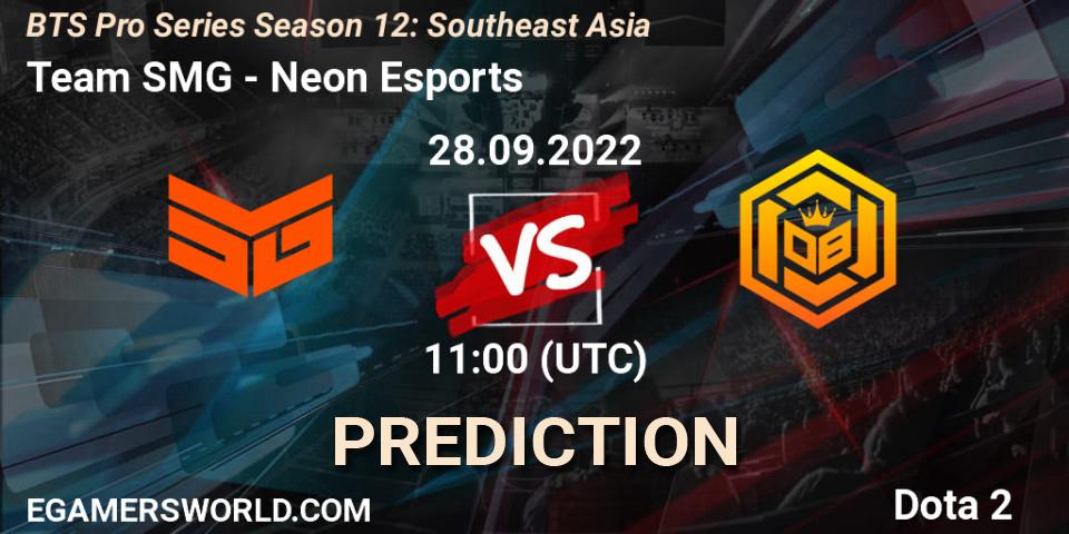 Team SMG проти Neon Esports: Поради щодо ставок, прогнози на матчі. 28.09.2022 at 11:05. Dota 2, BTS Pro Series Season 12: Southeast Asia