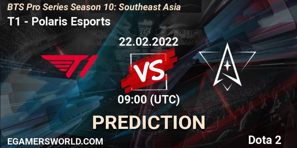 T1 проти Polaris Esports: Поради щодо ставок, прогнози на матчі. 22.02.2022 at 09:00. Dota 2, BTS Pro Series Season 10: Southeast Asia