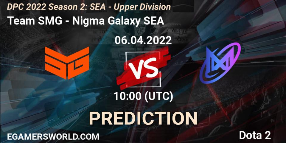 Team SMG проти Nigma Galaxy SEA: Поради щодо ставок, прогнози на матчі. 06.04.2022 at 10:30. Dota 2, DPC 2021/2022 Tour 2 (Season 2): SEA Division I (Upper)