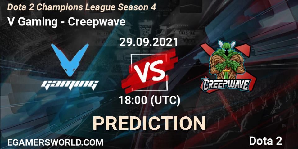 V Gaming проти Creepwave: Поради щодо ставок, прогнози на матчі. 29.09.2021 at 18:00. Dota 2, Dota 2 Champions League Season 4