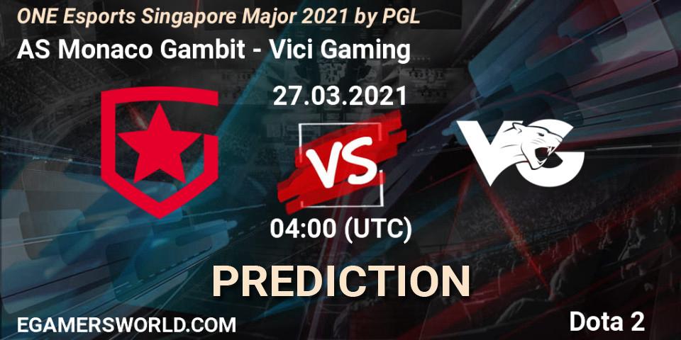 AS Monaco Gambit проти Vici Gaming: Поради щодо ставок, прогнози на матчі. 27.03.2021 at 04:10. Dota 2, ONE Esports Singapore Major 2021