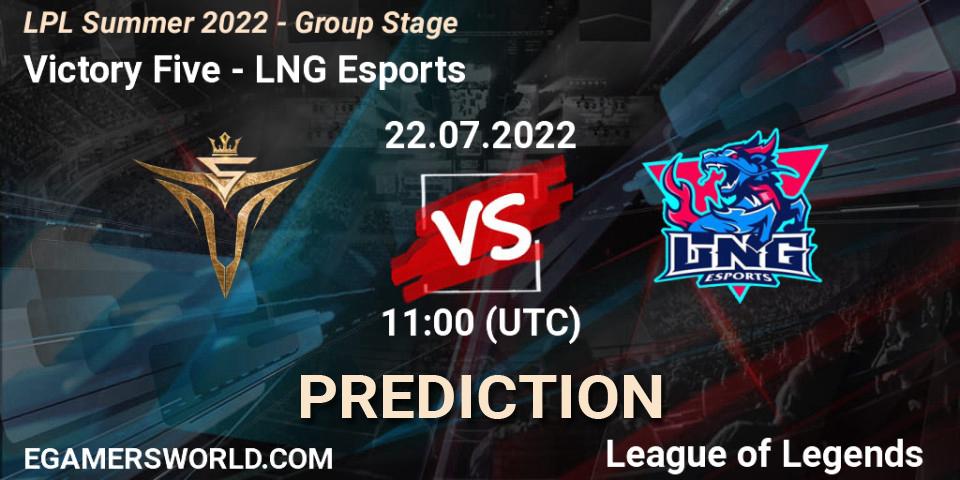 Victory Five проти LNG Esports: Поради щодо ставок, прогнози на матчі. 22.07.2022 at 12:00. LoL, LPL Summer 2022 - Group Stage