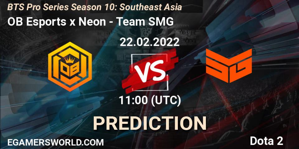 OB Esports x Neon проти Team SMG: Поради щодо ставок, прогнози на матчі. 22.02.2022 at 11:03. Dota 2, BTS Pro Series Season 10: Southeast Asia