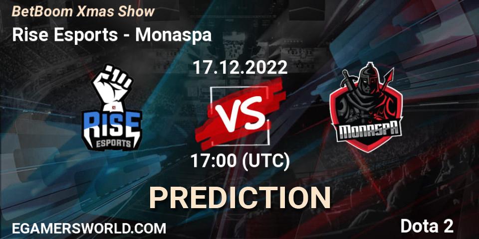 Rise Esports проти Monaspa: Поради щодо ставок, прогнози на матчі. 17.12.2022 at 17:01. Dota 2, BetBoom Xmas Show