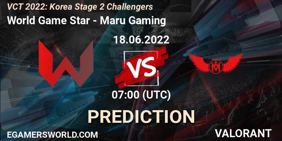 World Game Star проти Maru Gaming: Поради щодо ставок, прогнози на матчі. 18.06.2022 at 07:00. VALORANT, VCT 2022: Korea Stage 2 Challengers
