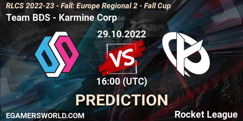 Team BDS проти Karmine Corp: Поради щодо ставок, прогнози на матчі. 29.10.2022 at 16:00. Rocket League, RLCS 2022-23 - Fall: Europe Regional 2 - Fall Cup