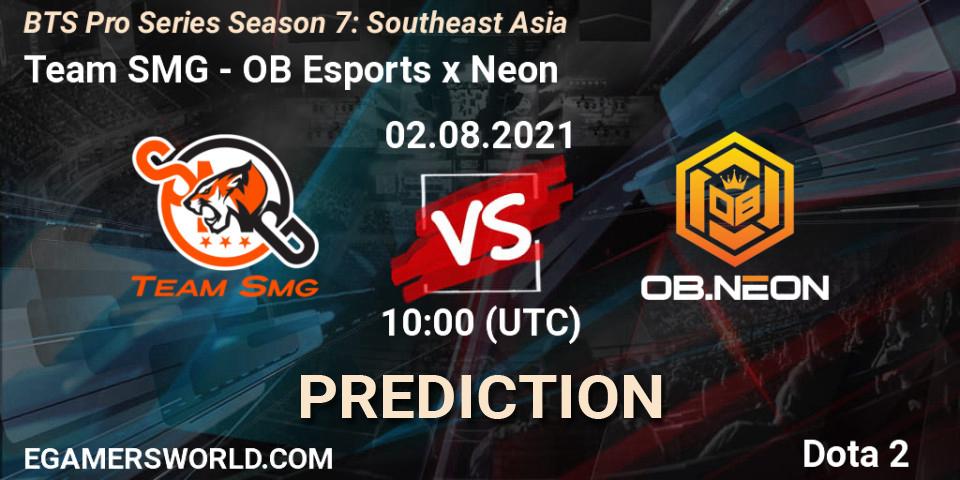 Team SMG проти OB Esports x Neon: Поради щодо ставок, прогнози на матчі. 02.08.2021 at 10:44. Dota 2, BTS Pro Series Season 7: Southeast Asia