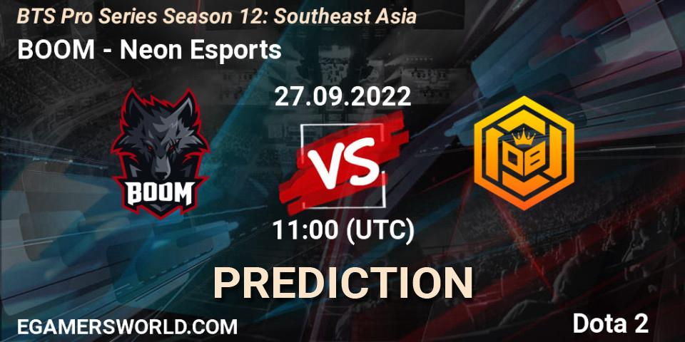 BOOM проти Neon Esports: Поради щодо ставок, прогнози на матчі. 27.09.2022 at 12:05. Dota 2, BTS Pro Series Season 12: Southeast Asia