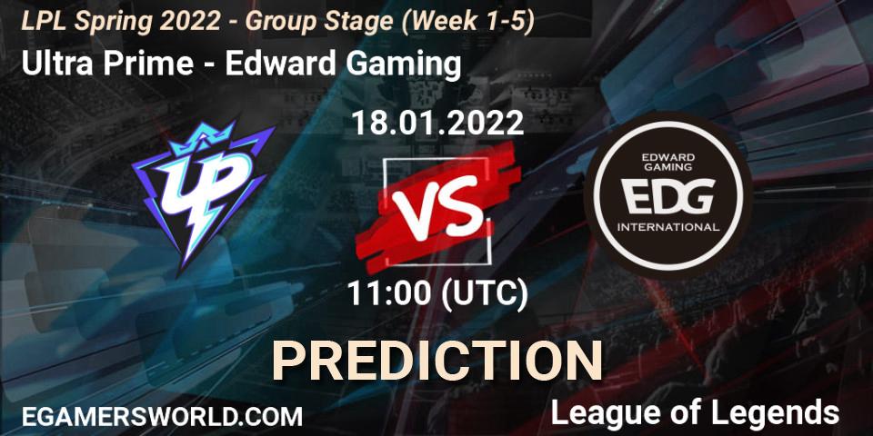 Ultra Prime проти Edward Gaming: Поради щодо ставок, прогнози на матчі. 18.01.2022 at 11:30. LoL, LPL Spring 2022 - Group Stage (Week 1-5)