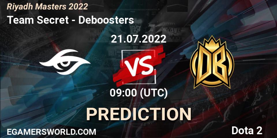 Team Secret проти Deboosters: Поради щодо ставок, прогнози на матчі. 21.07.2022 at 09:02. Dota 2, Riyadh Masters 2022