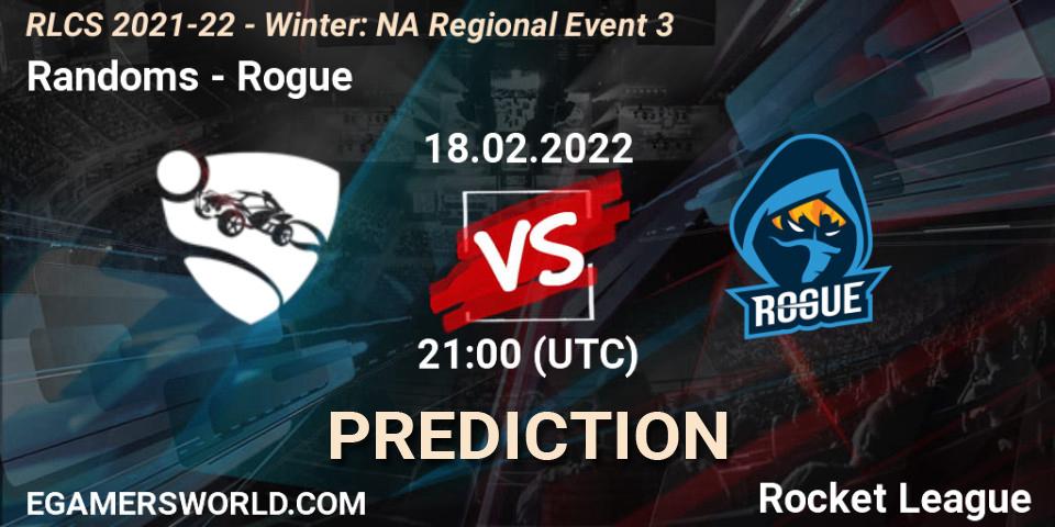 Randoms проти Rogue: Поради щодо ставок, прогнози на матчі. 18.02.2022 at 21:30. Rocket League, RLCS 2021-22 - Winter: NA Regional Event 3