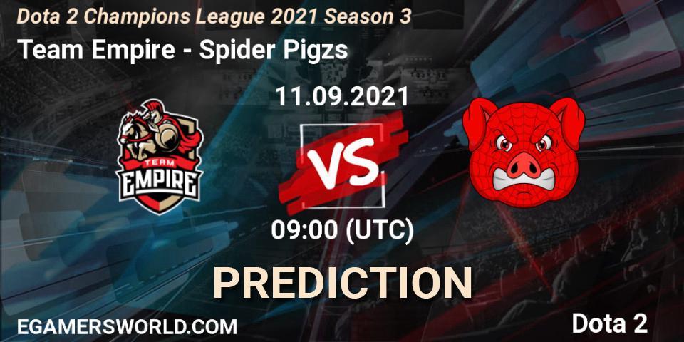 Team Empire проти Spider Pigzs: Поради щодо ставок, прогнози на матчі. 11.09.2021 at 09:00. Dota 2, Dota 2 Champions League 2021 Season 3