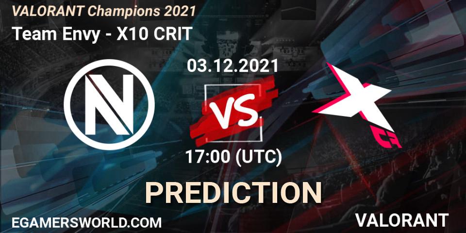 Team Envy проти X10 CRIT: Поради щодо ставок, прогнози на матчі. 03.12.2021 at 21:30. VALORANT, VALORANT Champions 2021
