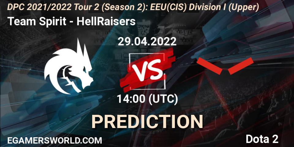 Team Spirit проти HellRaisers: Поради щодо ставок, прогнози на матчі. 29.04.2022 at 14:00. Dota 2, DPC 2021/2022 Tour 2 (Season 2): EEU(CIS) Division I (Upper)