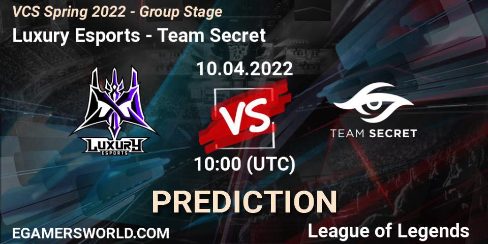 Luxury Esports проти Team Secret: Поради щодо ставок, прогнози на матчі. 09.04.2022 at 10:00. LoL, VCS Spring 2022 - Group Stage 