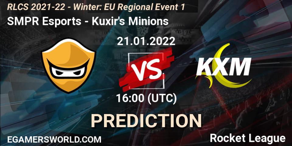 SMPR Esports проти Kuxir's Minions: Поради щодо ставок, прогнози на матчі. 21.01.2022 at 16:00. Rocket League, RLCS 2021-22 - Winter: EU Regional Event 1