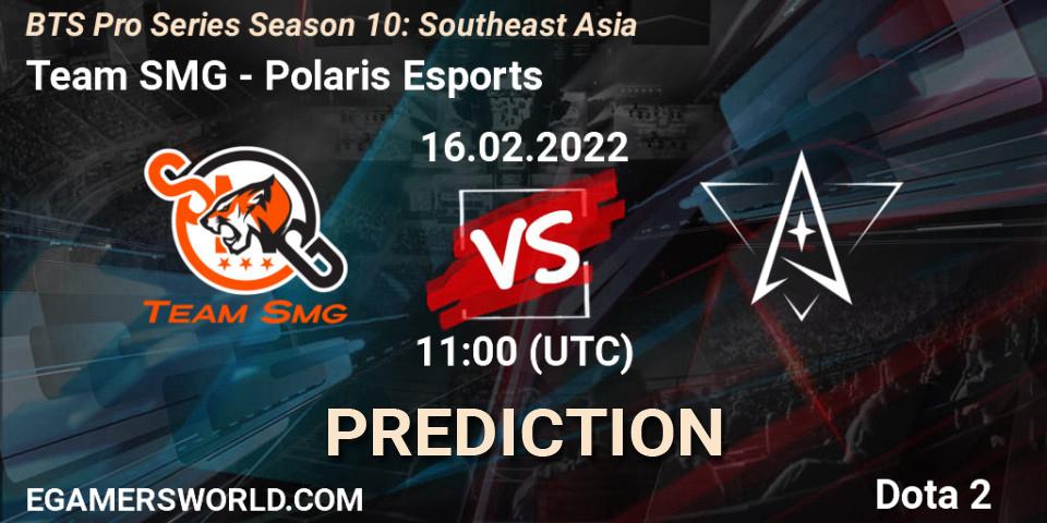 Team SMG проти Polaris Esports: Поради щодо ставок, прогнози на матчі. 16.02.2022 at 11:06. Dota 2, BTS Pro Series Season 10: Southeast Asia