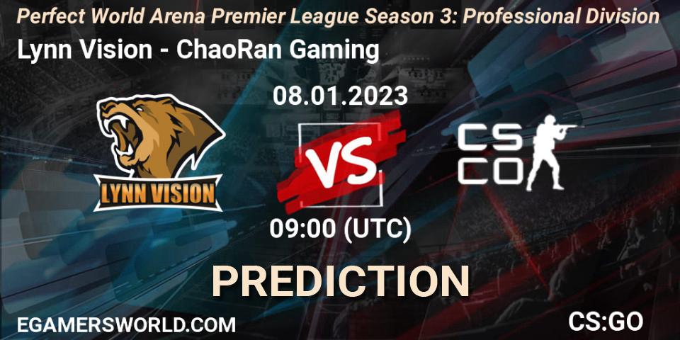 Lynn Vision проти ChaoRan Gaming: Поради щодо ставок, прогнози на матчі. 08.01.2023 at 09:00. Counter-Strike (CS2), Perfect World Arena Premier League Season 3: Professional Division