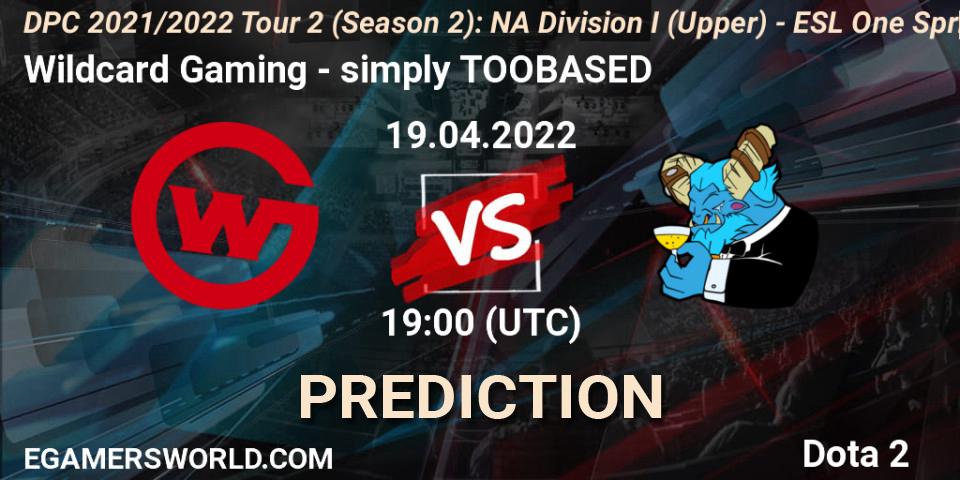 Wildcard Gaming проти simply TOOBASED: Поради щодо ставок, прогнози на матчі. 19.04.2022 at 19:00. Dota 2, DPC 2021/2022 Tour 2 (Season 2): NA Division I (Upper) - ESL One Spring 2022