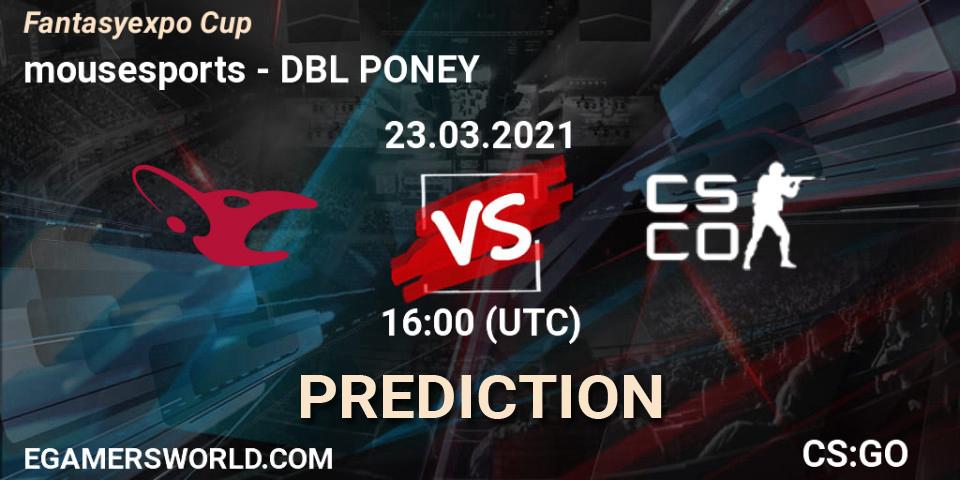 mousesports проти DBL PONEY: Поради щодо ставок, прогнози на матчі. 23.03.2021 at 16:00. Counter-Strike (CS2), Fantasyexpo Cup Spring 2021