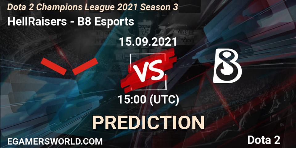HellRaisers проти B8 Esports: Поради щодо ставок, прогнози на матчі. 15.09.2021 at 15:00. Dota 2, Dota 2 Champions League 2021 Season 3