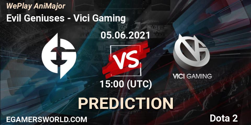 Evil Geniuses проти Vici Gaming: Поради щодо ставок, прогнози на матчі. 05.06.2021 at 16:25. Dota 2, WePlay AniMajor 2021
