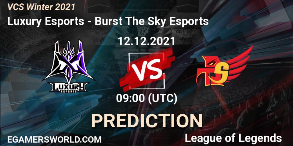 Luxury Esports проти Burst The Sky Esports: Поради щодо ставок, прогнози на матчі. 12.12.2021 at 07:00. LoL, VCS Winter 2021