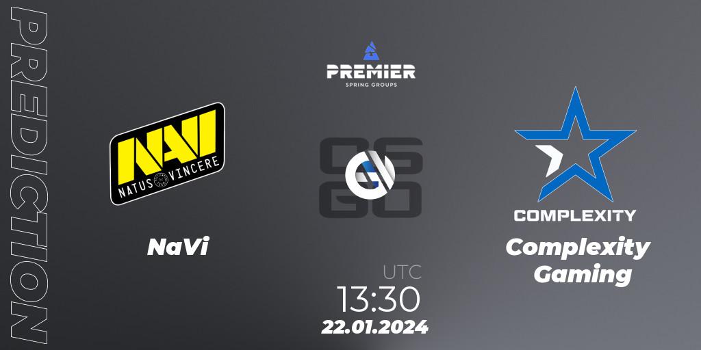 NaVi проти Complexity Gaming: Поради щодо ставок, прогнози на матчі. 22.01.2024 at 13:30. Counter-Strike (CS2), BLAST Premier: Spring Groups 2024
