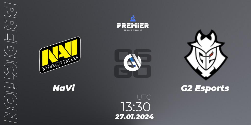 NaVi проти G2 Esports: Поради щодо ставок, прогнози на матчі. 27.01.2024 at 14:25. Counter-Strike (CS2), BLAST Premier: Spring Groups 2024