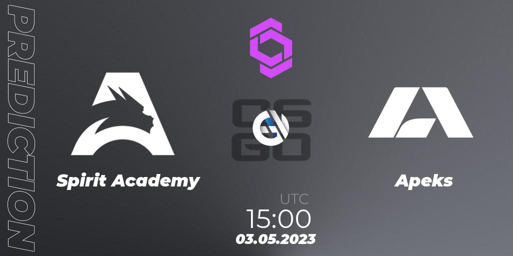 Spirit Academy проти Apeks: Поради щодо ставок, прогнози на матчі. 03.05.2023 at 15:00. Counter-Strike (CS2), CCT West Europe Series #3