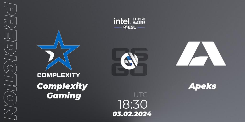 Complexity Gaming проти Apeks: Поради щодо ставок, прогнози на матчі. 03.02.2024 at 18:30. Counter-Strike (CS2), IEM Katowice 2024