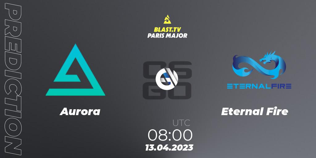 Aurora проти Eternal Fire: Поради щодо ставок, прогнози на матчі. 13.04.2023 at 08:00. Counter-Strike (CS2), BLAST.tv Paris Major 2023 Europe RMR B
