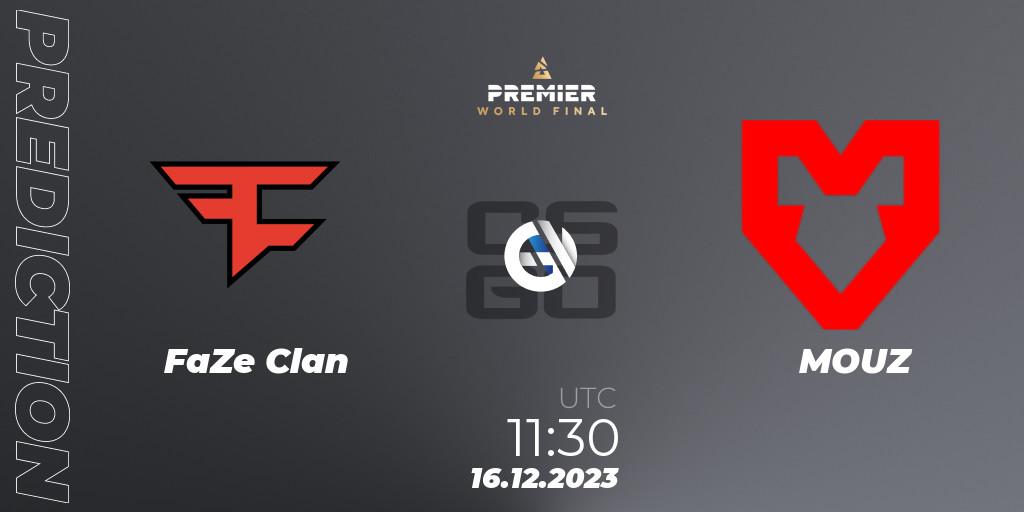 FaZe Clan проти MOUZ: Поради щодо ставок, прогнози на матчі. 16.12.2023 at 11:30. Counter-Strike (CS2), BLAST Premier World Final 2023