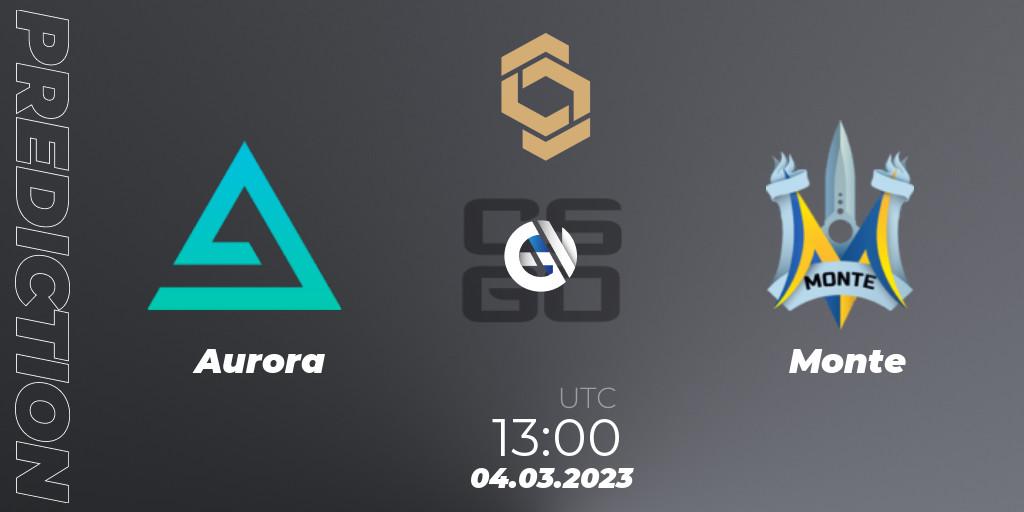 Aurora проти Monte: Поради щодо ставок, прогнози на матчі. 04.03.2023 at 13:45. Counter-Strike (CS2), CCT South Europe Series #3