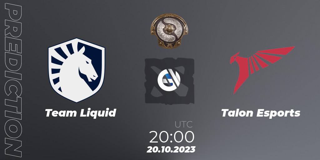Team Liquid проти Talon Esports: Поради щодо ставок, прогнози на матчі. 20.10.2023 at 21:21. Dota 2, The International 2023