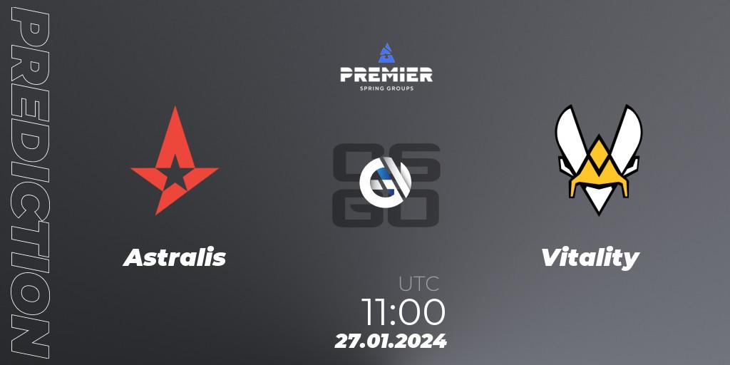 Astralis проти Vitality: Поради щодо ставок, прогнози на матчі. 27.01.2024 at 11:00. Counter-Strike (CS2), BLAST Premier: Spring Groups 2024