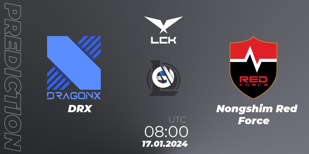 DRX проти Nongshim Red Force: Поради щодо ставок, прогнози на матчі. 17.01.2024 at 08:15. LoL, LCK Spring 2024 - Group Stage