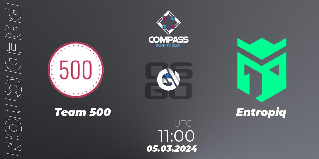 Team 500 проти Entropiq: Поради щодо ставок, прогнози на матчі. 05.03.2024 at 11:00. Counter-Strike (CS2), YaLLa Compass Spring 2024 Contenders