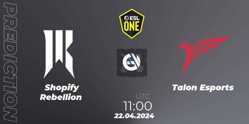 Shopify Rebellion проти Talon Esports: Поради щодо ставок, прогнози на матчі. 22.04.2024 at 11:00. Dota 2, ESL One Birmingham 2024