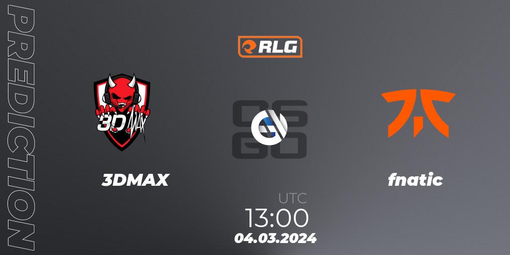 3DMAX проти fnatic: Поради щодо ставок, прогнози на матчі. 04.03.2024 at 13:00. Counter-Strike (CS2), RES European Series #1