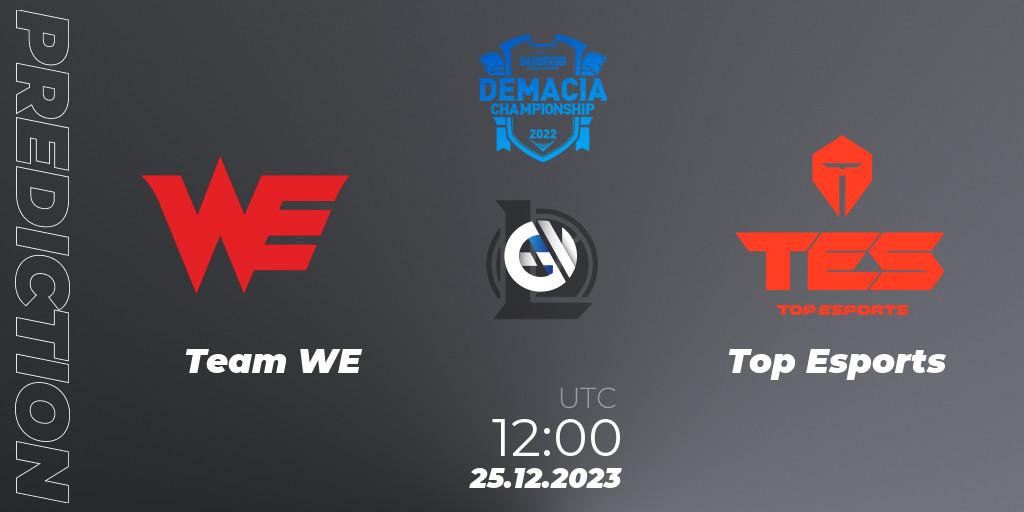 Team WE проти Top Esports: Поради щодо ставок, прогнози на матчі. 25.12.2023 at 13:00. LoL, Demacia Cup 2023 Group Stage
